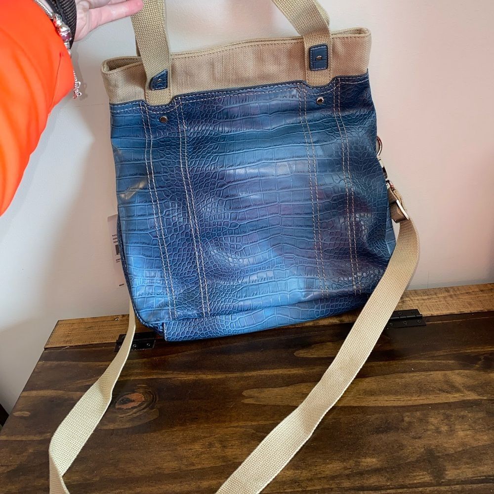 Nine West Blue Crocodile Embossed & Linen Crossbody Purse Bag NWT